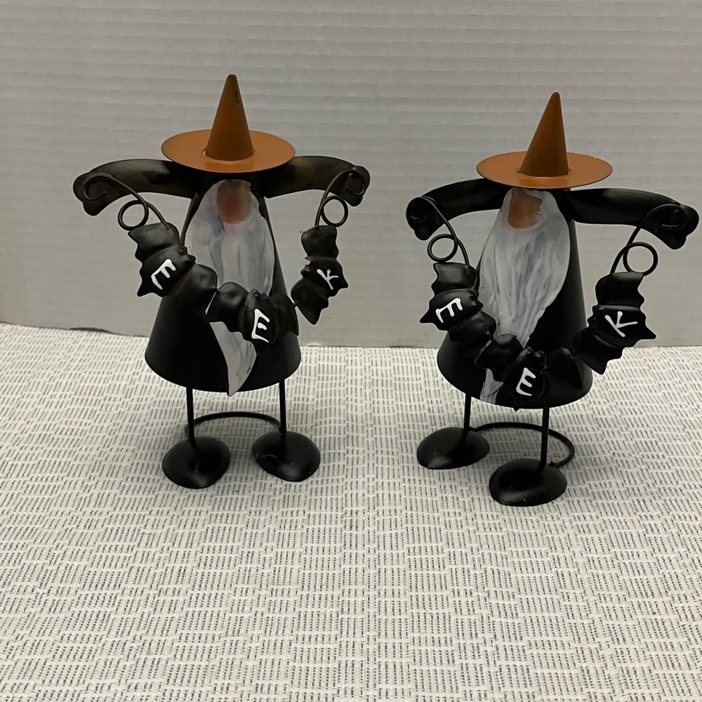Black and Orange Halloween Witch Gnome Pair - Festive Home Accent